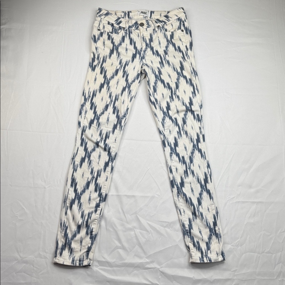 Paige Verdugo Ultra Skinny Jeans Alexandria Size 28 blue white diamond pattern